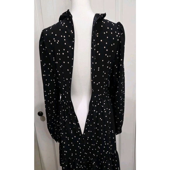 Kate Spade Polka Dot Bow Neck Tie Dress Black Ruffle Hem Long Sleeve Size 6 Bow - Picture 10 of 12